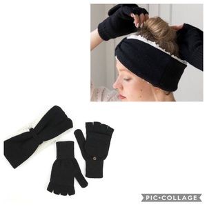 Bearpaw Sherpa lined Hairband & PopTop Fingerless Glove Set